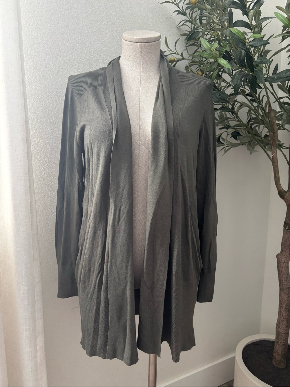 Stoosh Olive Open-Front Cardigan Blazer